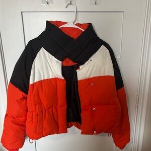 Topshop Bright Orange, White and Black Puffer Jacket